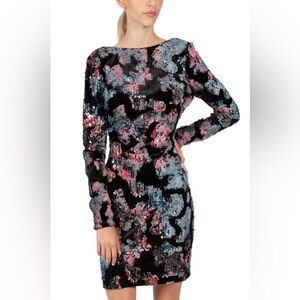 Dress the Population Sequin Long Sleeve Dress - Black, Pink, Blue